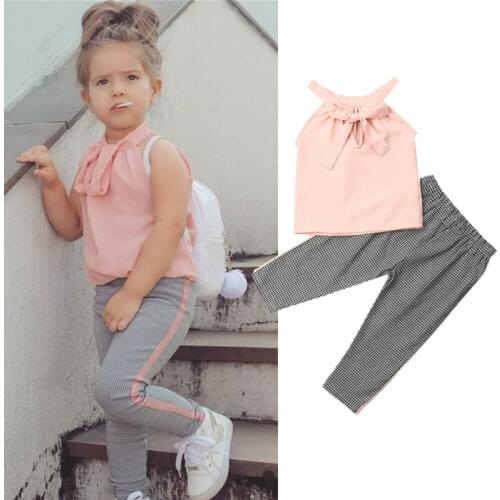 1-5T Toddler Kid Baby Girl Clothes Kids Clothes Set Sleeveless Soild Pink Top Vest Pants Trousers Outfit Clothes
