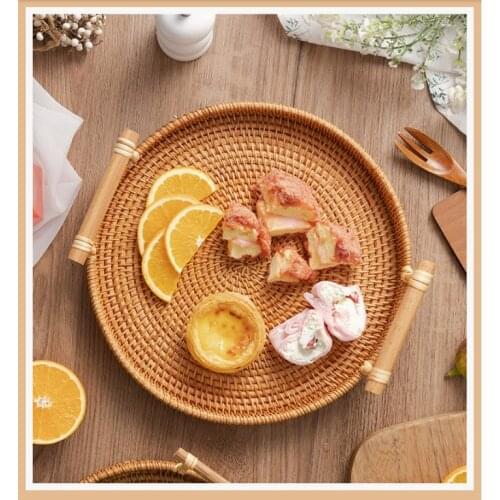 Rattan tray Japanese bread basket woven fruit plate home breakfast steamed bread basket living room ins wind bamboo basket