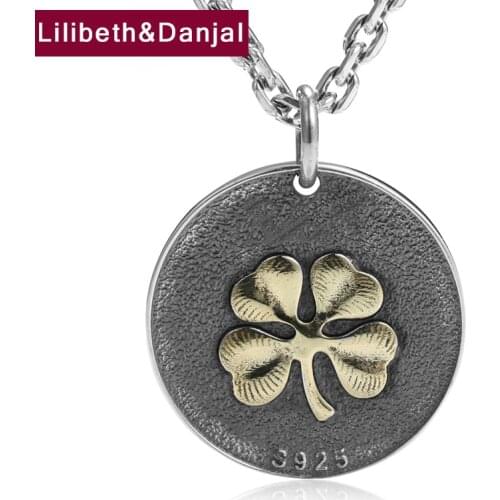Lucky Four Leaf Clover Pure 925 Sterling Silver Fighting Letter Vintage Fashion Fine Jewelry Necklace Pendant Women Men 2021 P30