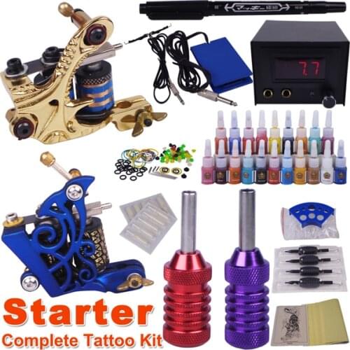 Professional body piercing kit complete tattoo kit 2 top tattoo gun cosmetic Tattoo Machine superior tattoo supply