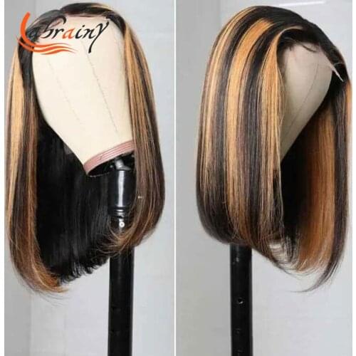 Straight Highlight Honey Blonde Bob HD Lace Frontal Human Hair Wigs Ombre Brown 13x4 Lace Front Nature Hairline Wig For Women