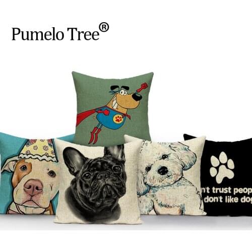Colorul French Bulldog Cushion Cover beagle Dog Throw PilloPrinteLinen Pillowcase Car Sofa Home Decorative Pillows Wholesale