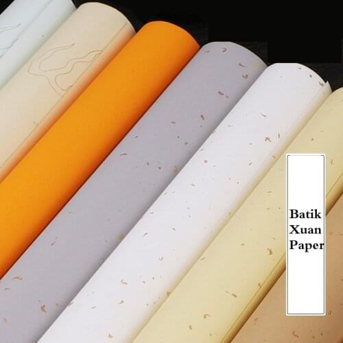 Chinese Calligraphy Rice Paper with Spotted Pattern Brush Writing Paint Retro Batik Half-Ripe Xuan Paper 10 Sheets 34*138cm