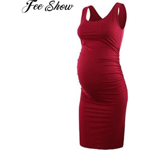 S-XXL Summer Casual Maternity Clothes Round Collar Sleeveless Solid Color Dress Pregnant Women Vest Pregnancy Dresses
