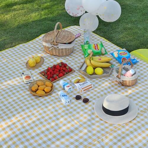 Modern Simple Lattice Pattern Rectangular Outdoor Beach Mat Picnic Mat PVC Waterproof Adhesive Layer Portable Handle Mat