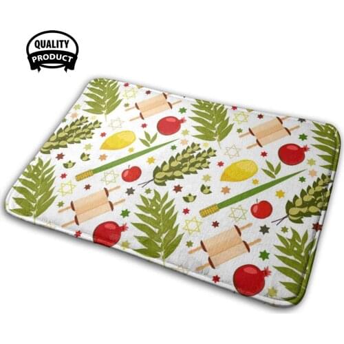 Sukkot Pattern Comfortable Door Mat Rug Carpet Cushion Sukkot Judaic Holiday Traditional Etrog Lulav Hadas Arava Hebrew Text