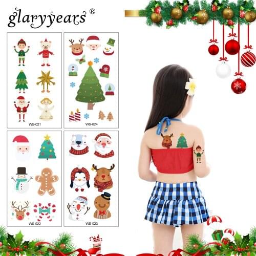 Glaryyears 1 Sheet Kids Temporary Tattoo Sticker Fake Santa Claus Makeup Flash Waterproof Fashion Small Body Art Christmas