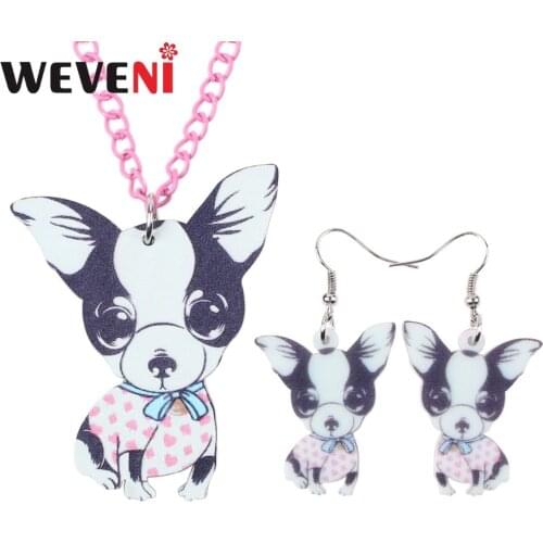 WEVENI Acrylic Original Chihuahua Dog Necklace Earrings Jewelry Sets Collar Hot Trendy Girl Wholesale Jewelry For Women