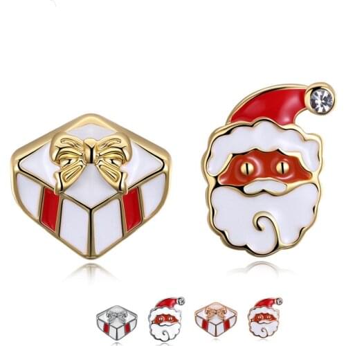 ZEMIOR Earrings For Women 3 Colors Santa Claus With Christmas Gift Asymmetry Cute Stud Earring Fashion Jewelry Party Gift Hot