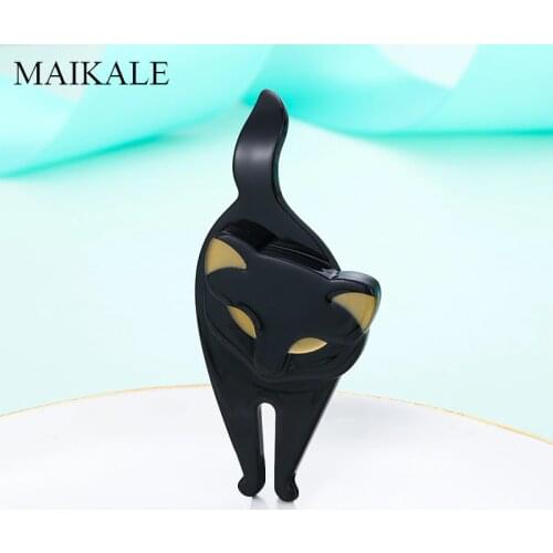 MAIKALE Black Acrylic Cat Brooches for Women Resin Animal Brooch Pins Badge Shawl Suit Lapel Bag Accessories Jewelry Gift Broche