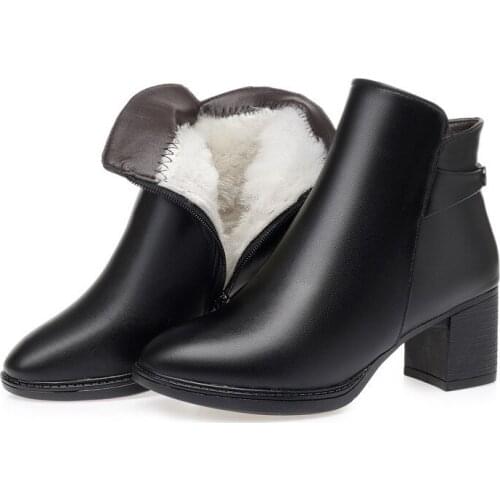 Snow Boots Wool Women Warm Fur Warm Genuine Leather Dropshipping Fashion Leisure High Heel Cow Zipper Women Winter Boots