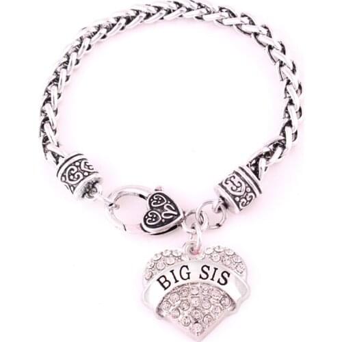 Women Charm Bracelet Heart Pendant Gift Choose For Family Member BIG SIS Written Wheat Link Chain Zinc Alloy Dropshipping