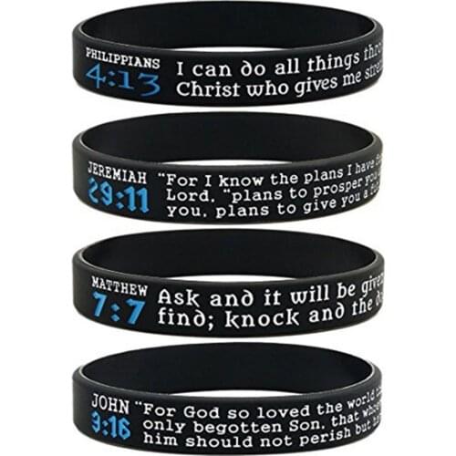 1PCS JESUS Cross Bible Scriptures Christian Religious Philippians JEREMIAH MATTHEW sport silicone RUBBER bracelet wristband