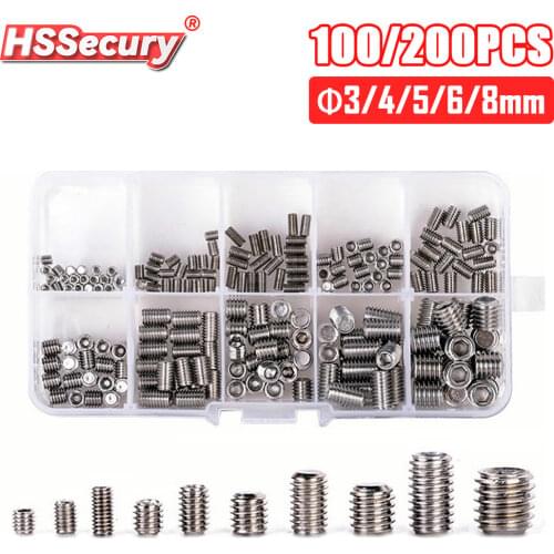 100/200Pcs M3 M4 M5 M6 M8 Allen Head Hex Socket Set Screw Carpenters Small Screw Furniture Wooden Box Hardware Accessories