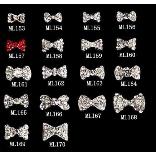 Charms Pearl Bow 1000pcs/pack "New" DIY 3D Nail Art Decoration Bows Metal Alloy Rhinestone Gems Stickes