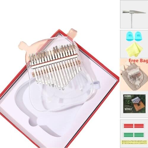 17 Keys Kalimba Thumb Piano, Portable Transparent Hippo Acrylic Wood Finger Mbira, Musical Instrument Gifts for Kids Beginners