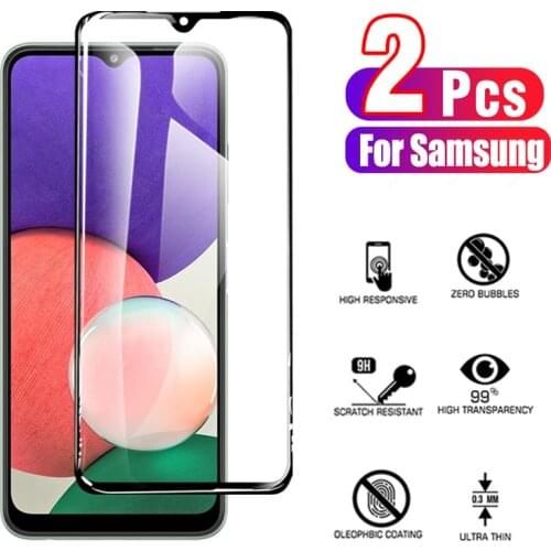2Pcs Full Cover Tempered Protectiv Glass For Samsug Galaxy A22 A21 A21s A20 A20s A20e A Screen Protector black HD glass Film