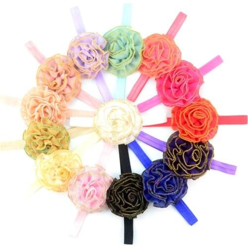 27pcs/lot Girl Simple Sweet Elastic Ribbon Headband With Overlocked Chiffon Flower Princess Hair Accessories Newest Design FD231