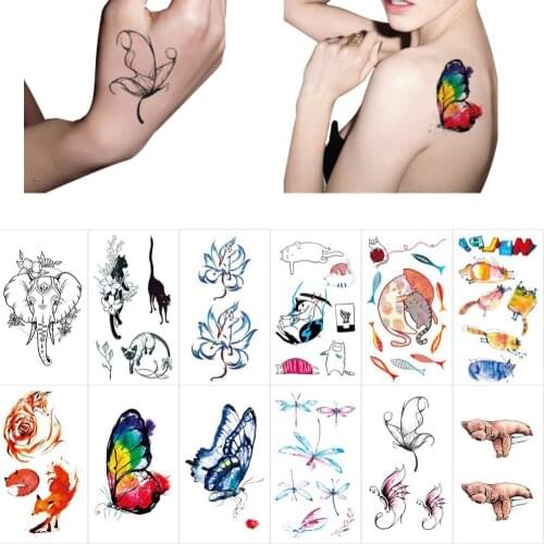 3 Sheet Colorful Drawing Temporary Tattoo Women Men Body Art Cartoon Design Waterproof Tattoo Sticker Watercolor #282060