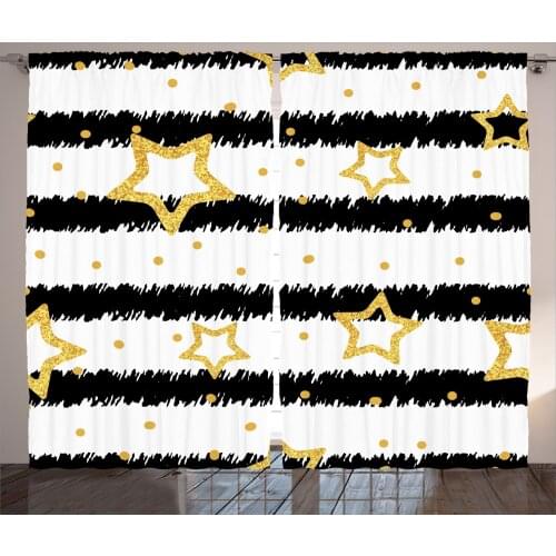 Stars and Stripes Curtains Modern Lines Dotted Look Satin Fabric Drapes for Living Room Bedroom 2 Panel Window Set