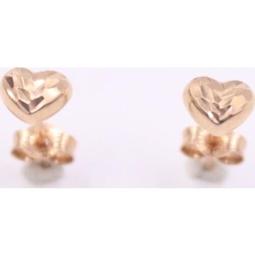 Au750 Real 18k Rose Gold Earrings Luck Carved Heart Stud Earrings 1-1.3g 15x6mm For Women