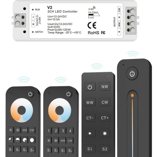 RF 2.4G Wireless CCT DIM LED Controller 12V~24V 5A/Channel High Power Room Brightness Adjustment For LED Strip Lights Dimmable