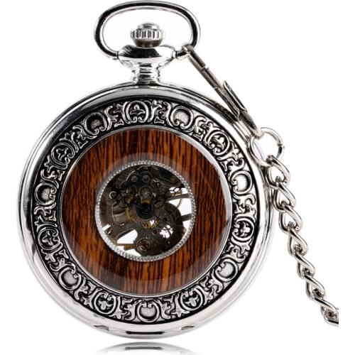 Antique Wood Case Hollow Silver Delicate Pocket Watch Mechanical Hand Wind Unique Fob Clock 2018 Christmas Gift Relogio De Bolso