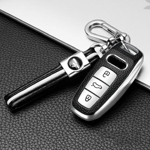 Colorful TPU+Leather Car Key Cover Case For Audi A6 A6L A7 A8 Q8 E-tron C8 D5 2018 2019 2020 Auto Key Holder Shell Accessories