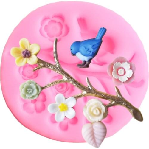 Flower Leaves Branches Silicone Mold Bird Candy Clay Fondant Molds Cupcake Topper Cake Decorating Tools Chocolate Gumpaste Mould