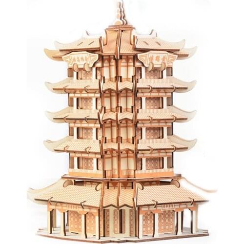 Wooden Puzzle Construction Building Simulation Church Tower Model DIY 3D Set Assembly Education Toys Gifts For Children Kids