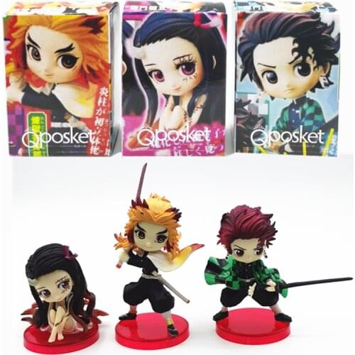 3pcs Demon Slayer Figure Nezuko Tanjirou Rengoku Kyoujurou Q Ver. Action Figure Anime Kimetsu no Yaiba Figurine model toy 6-8cm