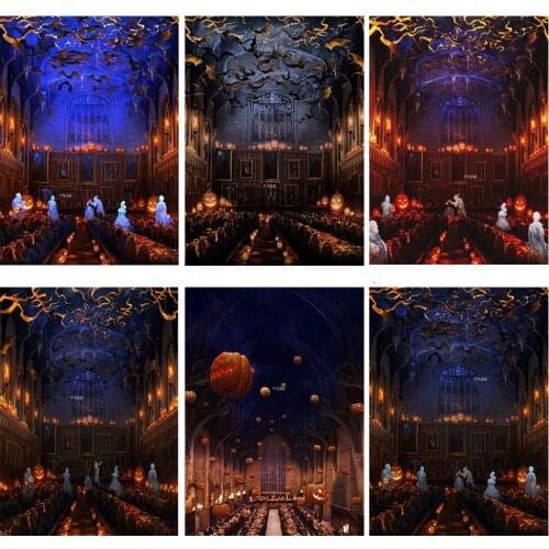 Magic Castle Backdrop Photography Halloween Night Bat Witch Pumpkin Lantern School Dinner Palace Leaving Feast Mural Background