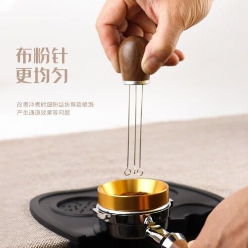 Coffee Tamper Wood Handle Needle Coffee Powder Distributor Coffee Machine Leveler Tool Kitchen Accessories Coffee Grinder