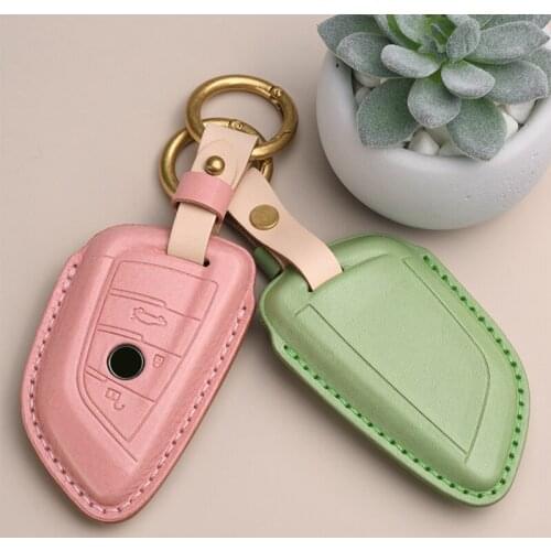 Leather Car Styling Key Case Key Cover Shell Protector for BMW X5 F15 X6 F16 G30 7 Series G11 X1 F48 F39 Accessories Ring