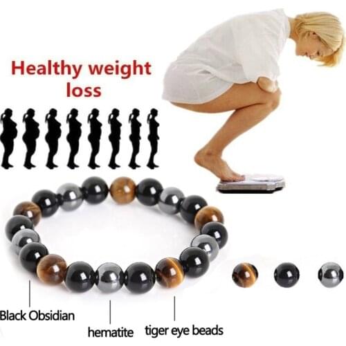 Magnetic Tiger Eye Beaded Bracelet Hematite Black Obsidian Stone Bracelet For Couples Unisex Health Balance Healing Jewelry Gift