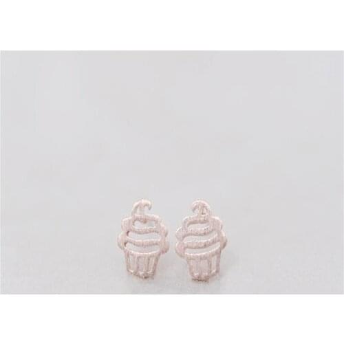 Trendy Cupcake Ear Studs Manual Drawing Surface Gold White Rose Three Color Optional