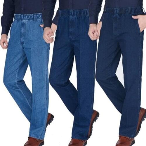 Men Tall Waist Denim Jeans Casual Straight Denim Overalls Men Jeans Pants Men Business Trousers