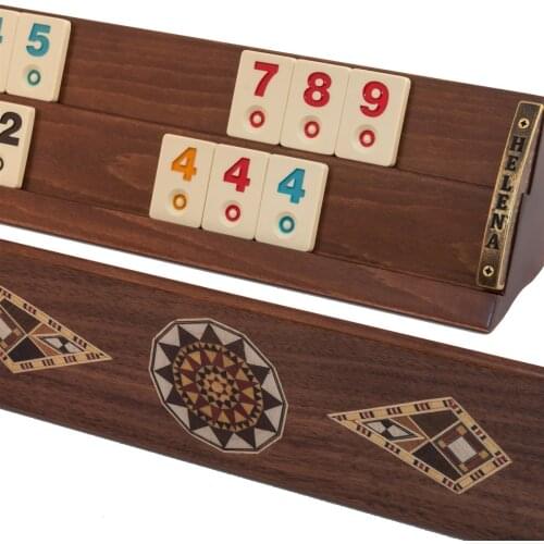 Vip Rummy Okey Team Game Set Walnut Wood 42x6,5x8 Cm Big Size Vintage Rustic Professional Design Mosaic Motifs Handmade Arts