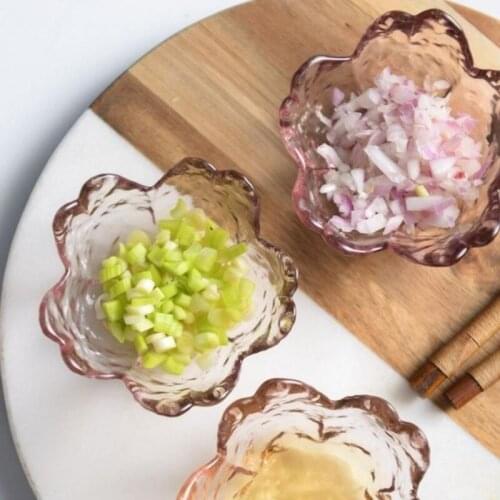 Nordic Tableware Gold Inlay Glass Sauce Bowl Japan Style Cherry Blossoms Seasoning Plate Mini Vinegar Dish Kitchen Supplies