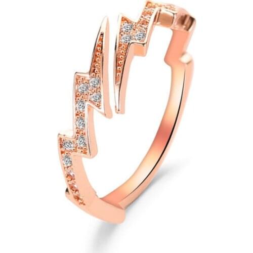 2021 New Exquisite Geometric Lightning Opening Rings For Women Rose Gold Zircon Rings Party Jewelry Gifts