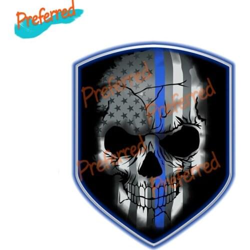 Personality Reflective Creative Decal Blue Line Skull Shield Decal Skull Car Sticker PVC Cover Scratches Waterproof