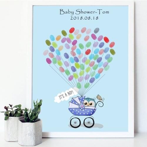 Owl In Baby Car Canvas print DIY Fingerprint Signature Guest Book For Baby Shower Birthday Party Kids Baptism Ink Pad Included