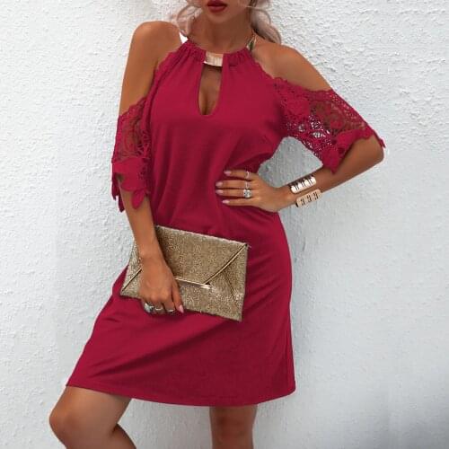Womens Sexy Solid Color Lace Sleeve Halter Neck Strapless Dress Summer Bohemian Dresses For Women Vestidos Free Shipping
