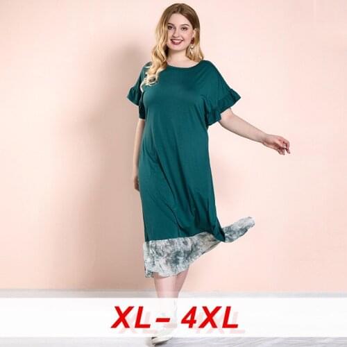 O Neck Ruffles Short Sleeve Midi Dresses Patchwork Hem Plus Size Womens Long Dress New 2020 Spring Summer Solid Elegant Dress