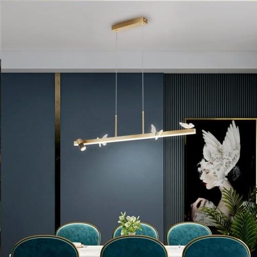 Dining room LED chandelier light luxury modern butterfly element double strip dining room chandelier