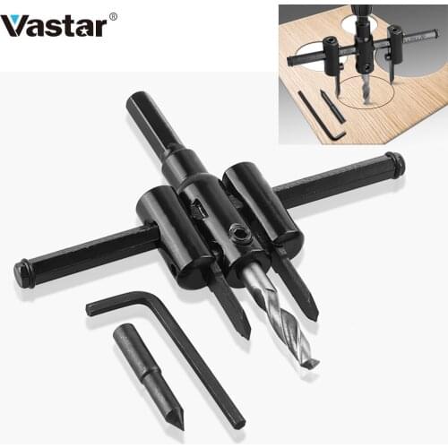 Vastar Adjustable Metal Wood Circle Hole Saw Drill Bit Cutter Kit DIY Tool 30mm-120mm Black Alloy blade