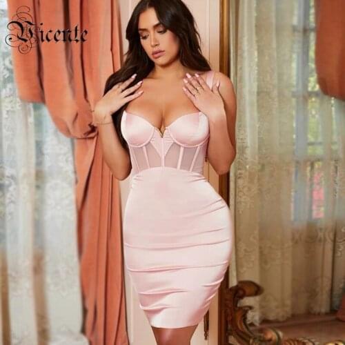 VC All Free Shipping New Arrival Mesh Splicing Sexy Spagehtti Strap V Neck Club Celebrity Party Mini Bandage Dress