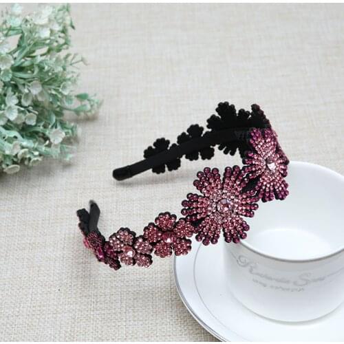 Retro Womens Multicolor Sunflower Luxury Czech Crystal Non-slip Border Girl Hairpin Ladies Fancy Hair Accessories Headband