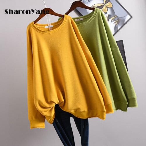 Women 2021 Spring Autumn Sweatshirts Oversize Long Sleeve Crew Neck Tshirts Loose Pullovers Female Tops for Women Plus Size