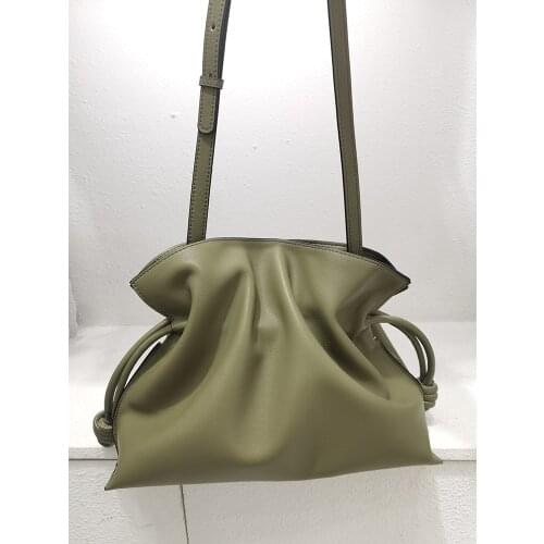 2021 Women Genuine Leather Bag Calfskin Bucket Bag Pure Color Luxury Designer Real Leather Shoulder Bag For Lady Simple Fashion